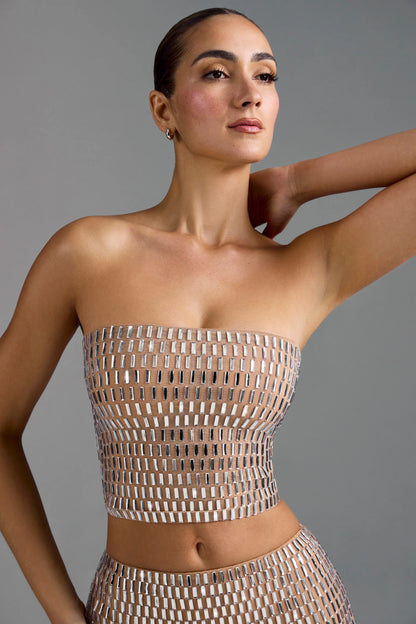 Embellished Bandeau Top in Almond