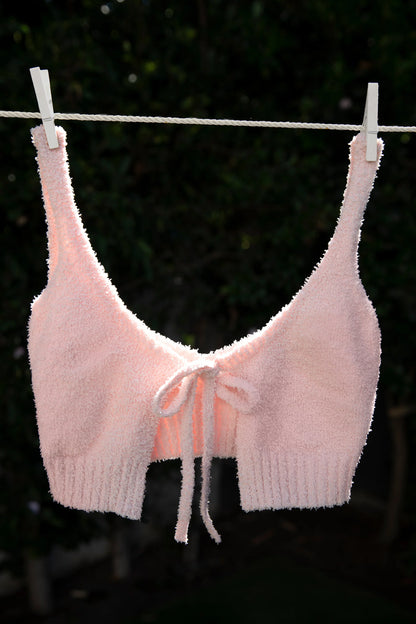 Cute Doing Nothing Cosy Tie Front Crop Top in Pink