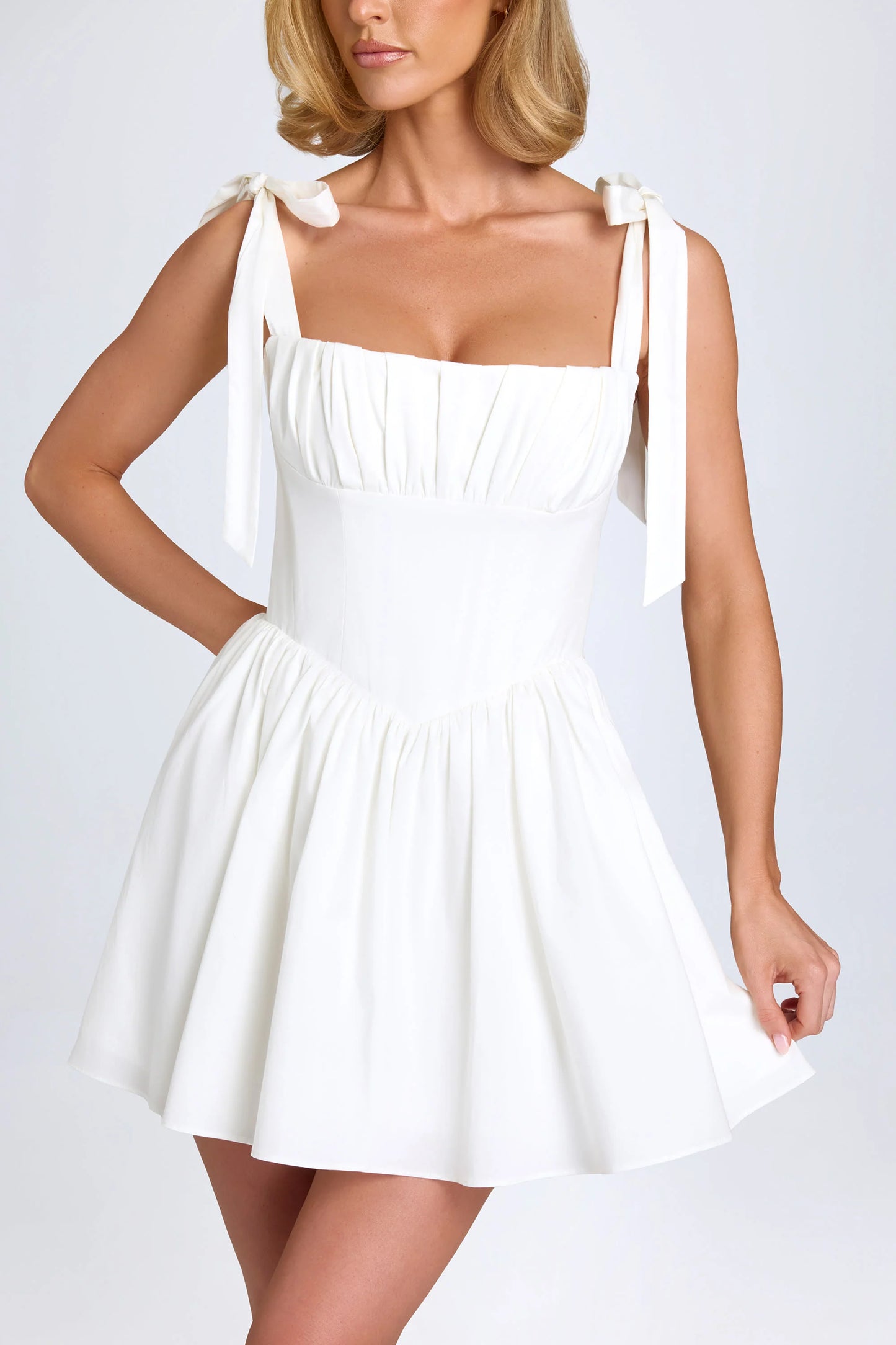 Ruched Corset Mini Dress in White