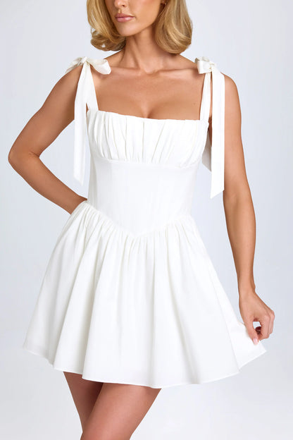 Ruched Corset Mini Dress in White