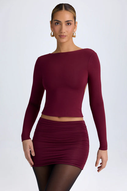 Modal High-Neck Open-Back Top in Wine Red