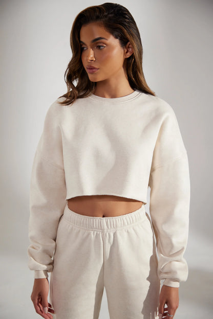 Cropped Oversized Sweatshirt in Heather Oat