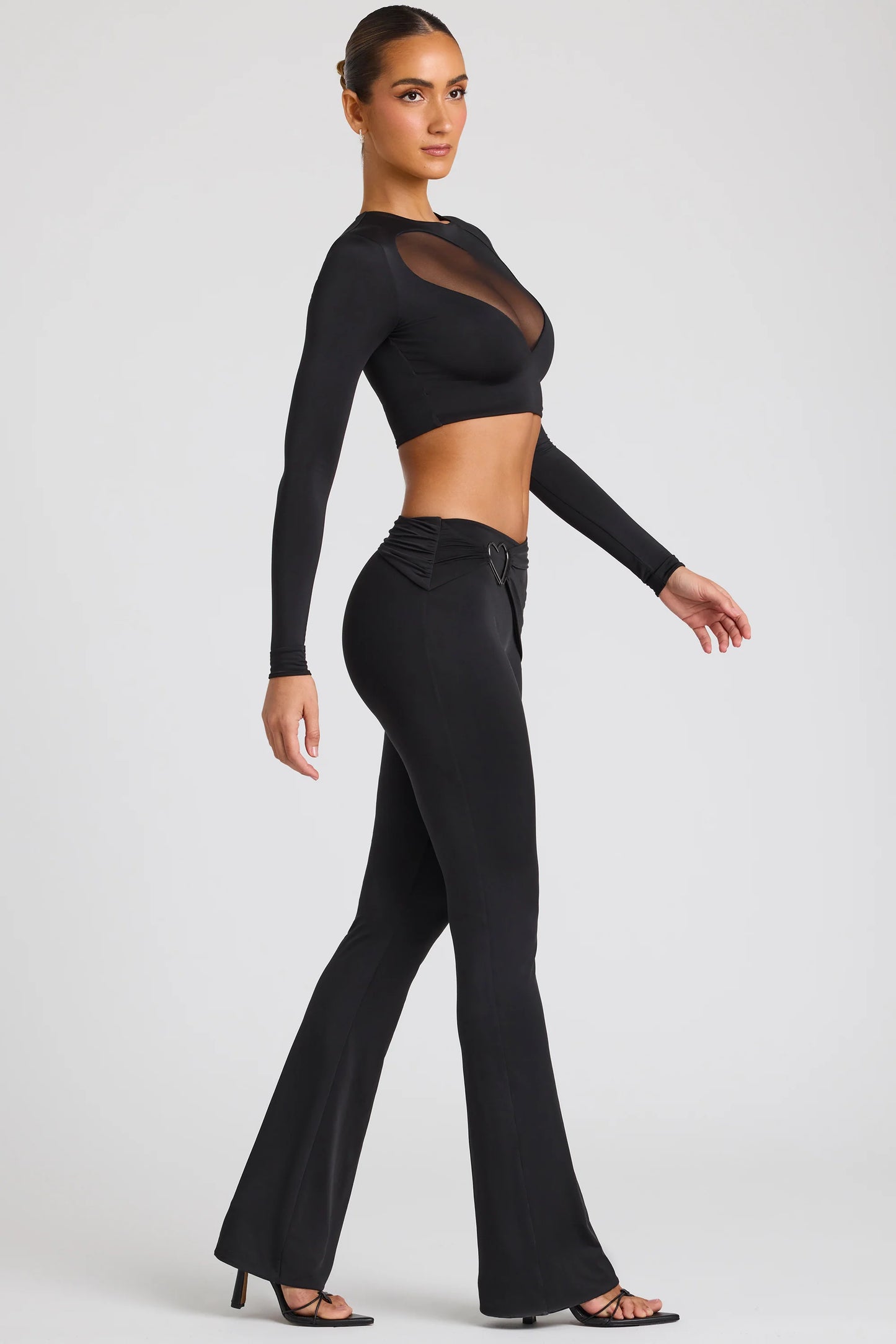 Tall Draped Detail Straight Leg Trousers in Black