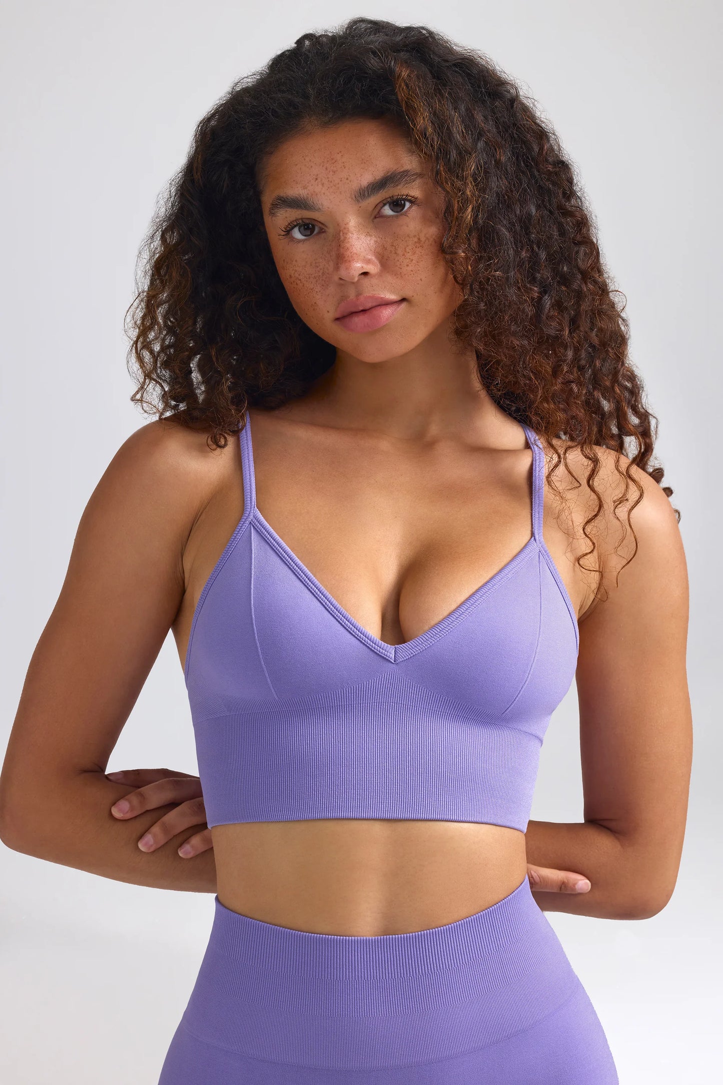 Define Luxe V-Neck Sports Bra in Purple