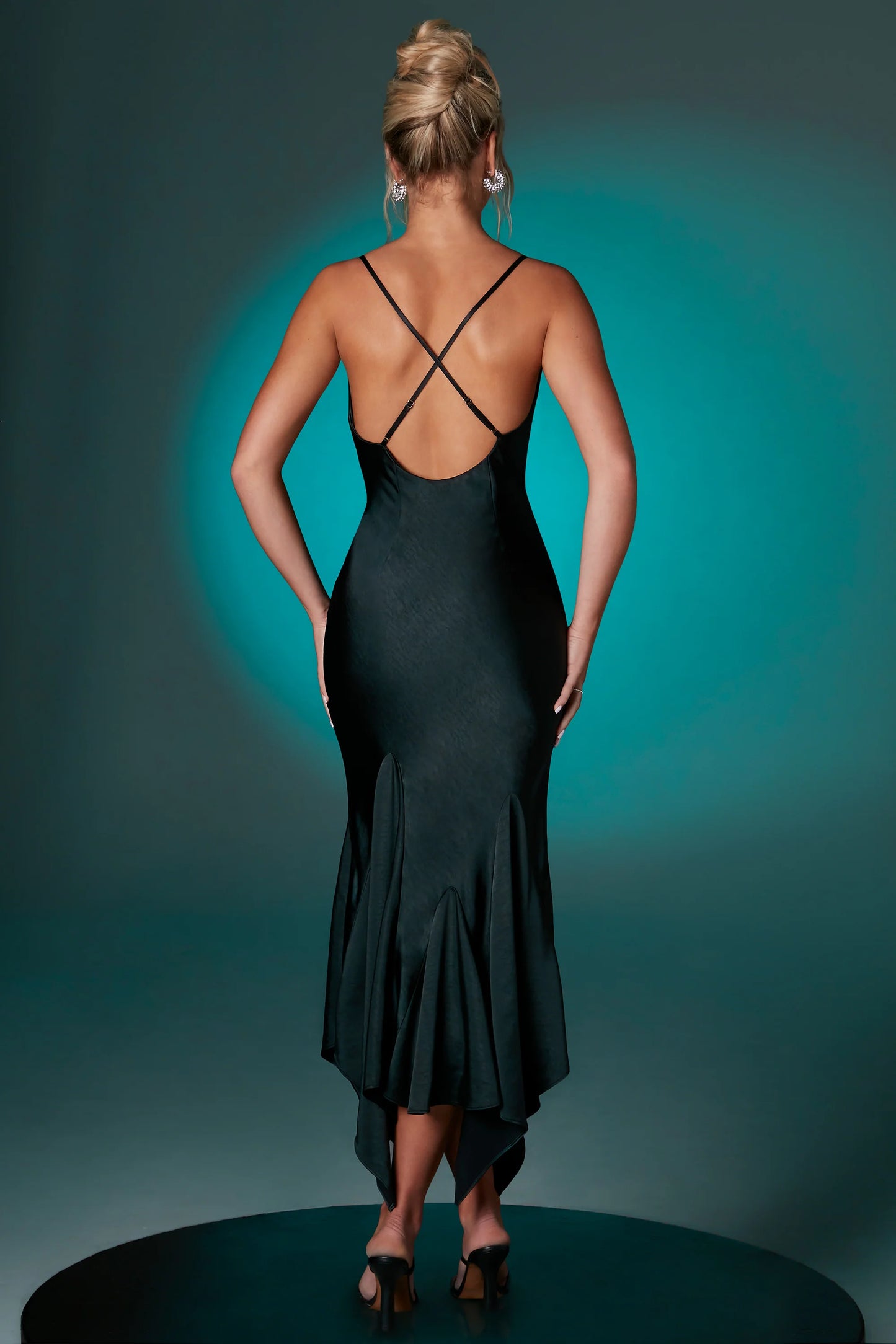 Deep Plunge Midaxi Dress in Black