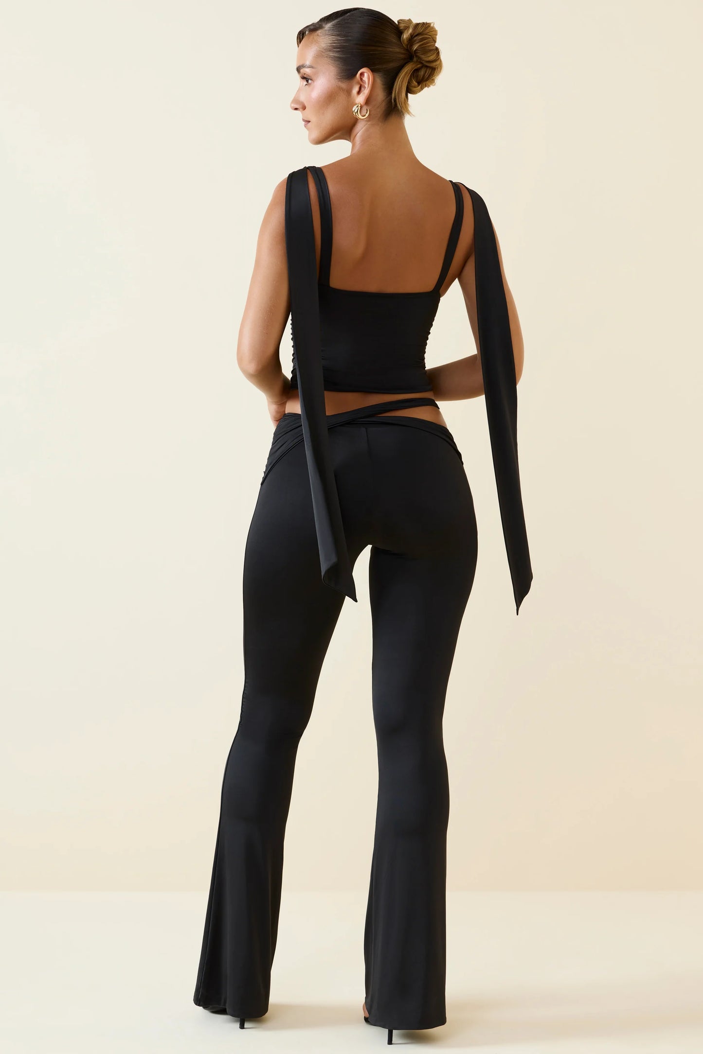 Tall Cut-Out Mid-Rise Flared Trousers in Black