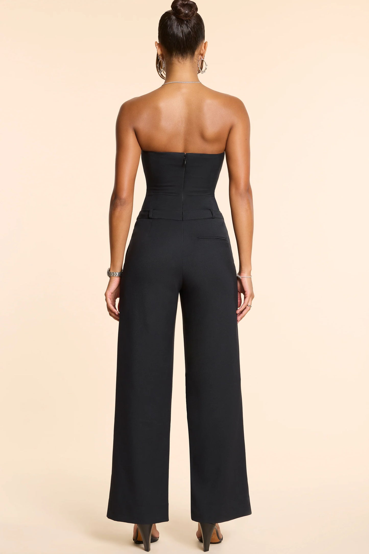 Petite Brushed Twill Bandeau Corset Jumpsuit in Black