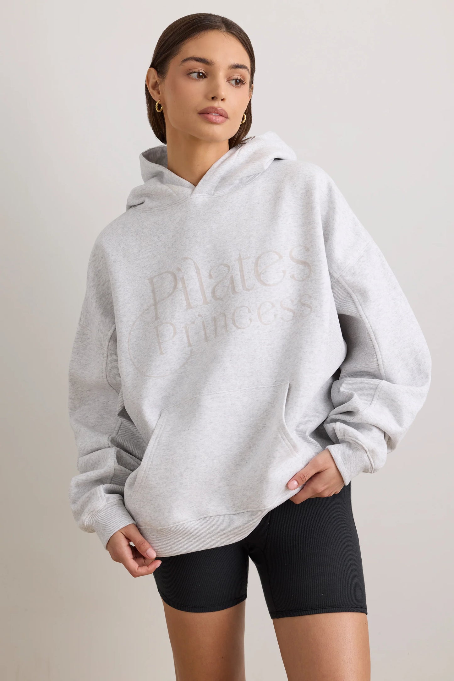 Oversized Hooded Sweatshirt in Light Grey Melange